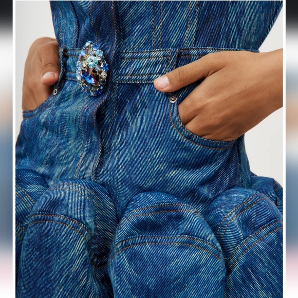 AREA NYC Fur Printed Godet Mini Dress Indigo Multi – size 4 NWT - Picture 3 of 8